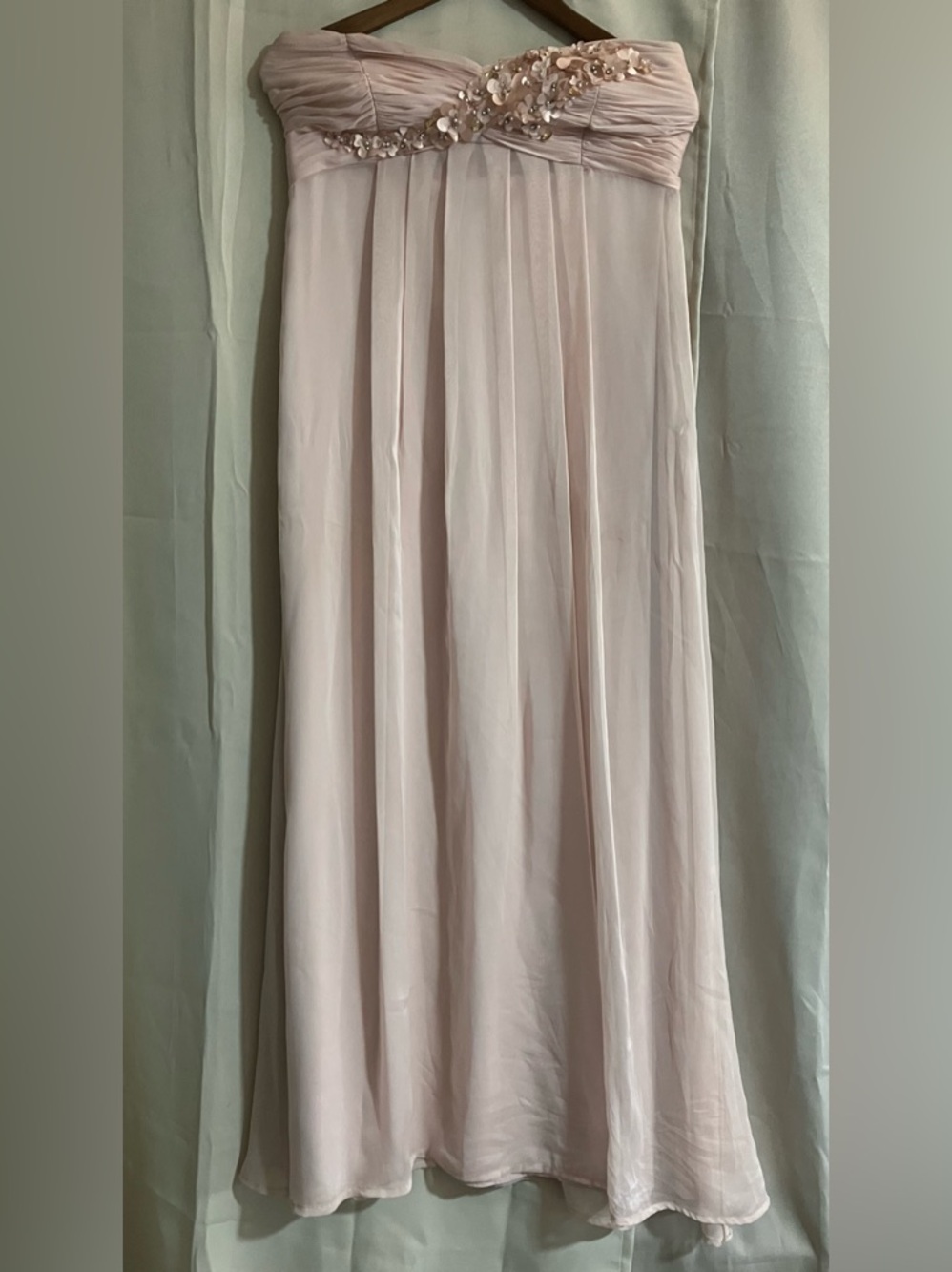 Adrianna Papell Blush Strapless Pleated Maxi Skirt with Embellished Waist
